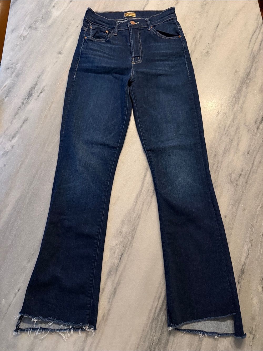 MOTHER Dark Indigo Flare Jeans with Raw Hem